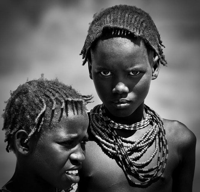 Afrikai gyerekek, fekete fehér kép